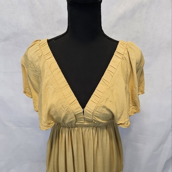 Wishlist Apparel Mustard Deep V-neck 100% Rayon Tiered Swing Maxi Dress Size S - Picture 9 of 14